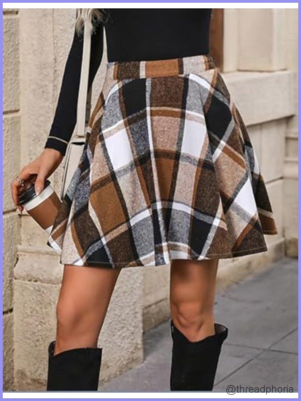 Plaid Pleated A-Line Mini Skirt Zipper Closure - Picture 2 of 5